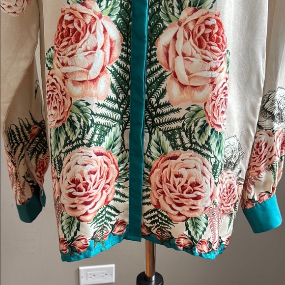 Paul & Joe Silk Vintage Floral Goose Print Button-Up Shirt Green Accents Size 3 - Picture 6 of 15